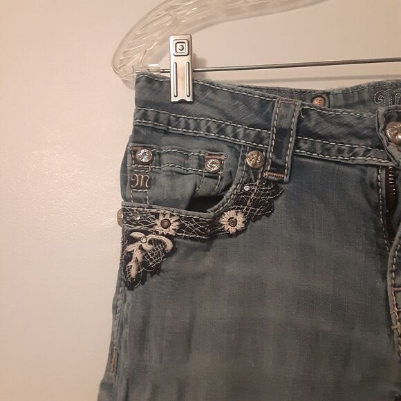 Miss Me Jeans Boot Cut Womens 29 Distressed Rhinestone Thick Stitch - Picture 2 of 13